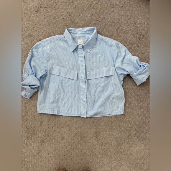 Anthropologie Maeve Patch Pocket Crop Buttondown Shirt - Picture 7 of 13